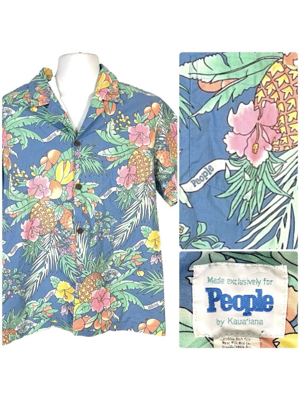 People Magazine x Kaua'iana Tropical Mens Vtg Hawaiian Shirt size Large 46x28